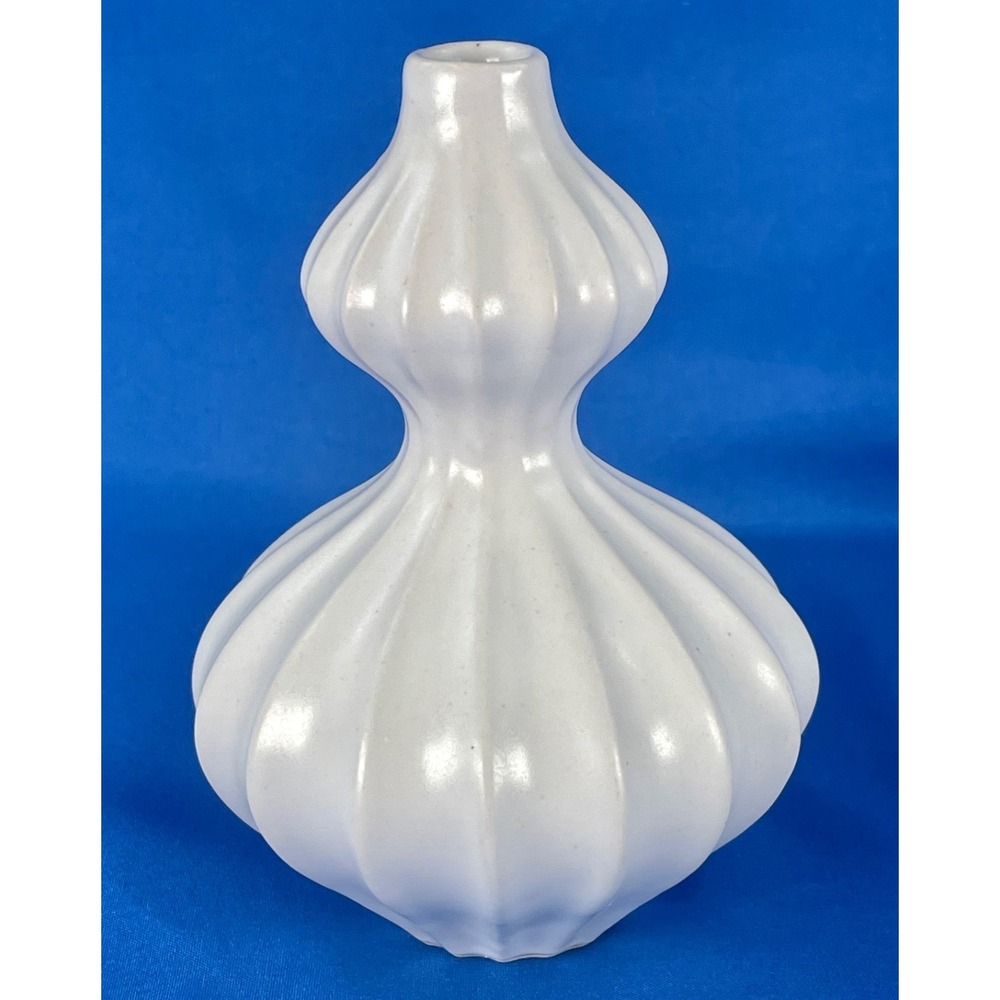 Jonathan Adler Double Gourd Vase White Glazed Ceramic Bud Vase Signed 5"